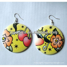 red wooden earring Printing Jesus earring round shape